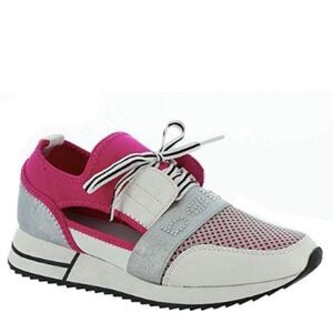 NWT in Box Sz 8 Bebe Sport Pink Brienna Rhinestones Silver Fashion Sneakers
